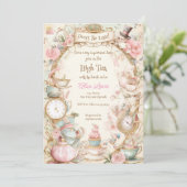 Thee Bruids douche uitnodiging, Alice bruids thee Kaart (Staand voorkant)