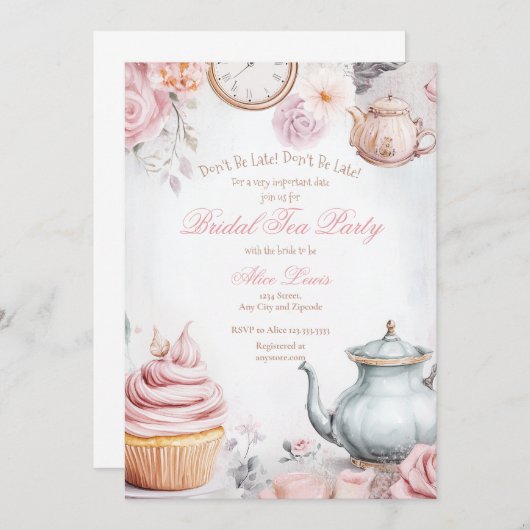 Thee Bruids douche uitnodiging, Alice bruids thee Kaart (Voorkant / Achterkant)