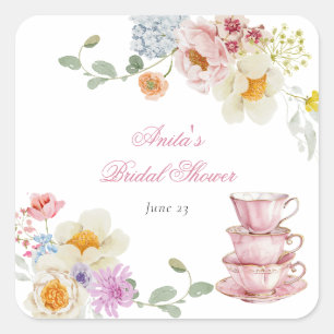 Thee Bruiloftsfeest Wilde Bloemen Vierkante Sticker