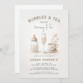 Thee & Champagne Neutraal Baby shower Kaart (Voorkant / Achterkant)