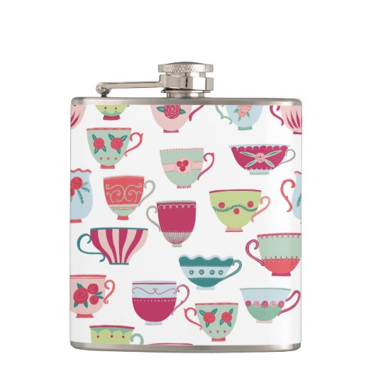 Thee Cup Patroon Moderne Retro Heupfles (Voorkant)