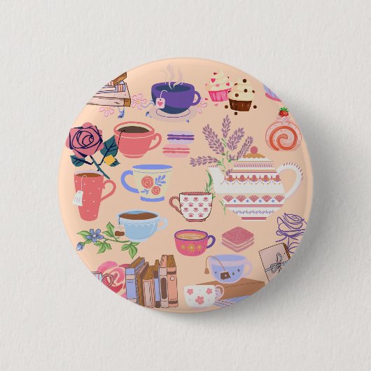 Thee en boeken ronde button 5,7 cm (Voorkant)