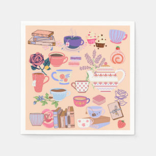 Thee en boeken servet