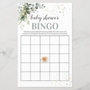 Thee- en groenbaby shower spel Bingo kaart Flyer