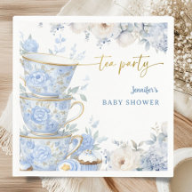 Thee feestje baby shower jongen blauw & goud bloem