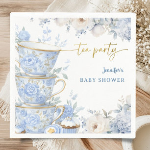 Thee feestje baby shower jongen blauw & goud bloem servet