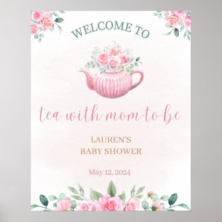 Thee feestje baby shower welkomstbord poster