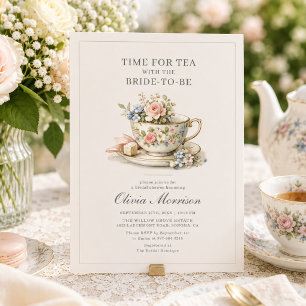 Thee feestje bruiloft met bloemen en wilde bloemen kaart