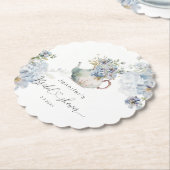 Thee feestje met blauwe hortensia's voor de bruids kartonnen onderzetters (Gekanteld)