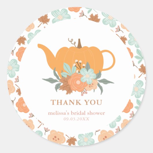 Thee feestje pompoen bruidsdiner dank je  ronde sticker (Voorkant)