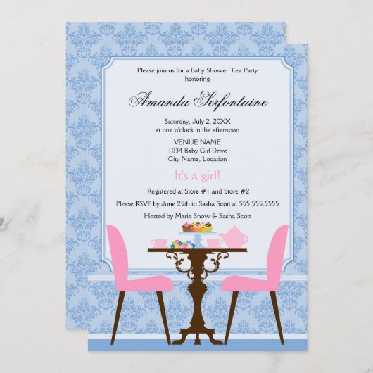 Thee feestje voor een baby'tje kaart (Voorkant / Achterkant)