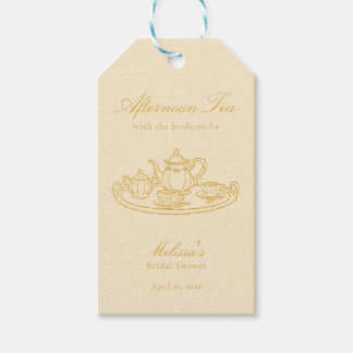 Thee in de middag Handgetekende Gele Bruiloftsdouc Cadeaulabel