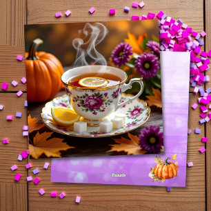 Thee in een theekopje, mama's, pompoen herfst feestdagenkaart