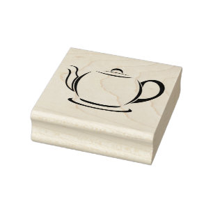 Thee/Koffiepot Houten Blok Opgezette Rubberstempel Rubberstempel