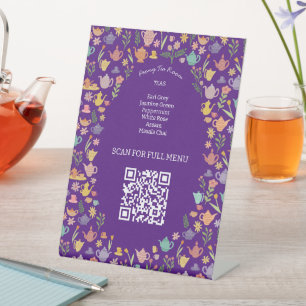 Thee Menu Schattig Kleurrijk Aangepaste QR-code Reclamebord Met Voetstuk