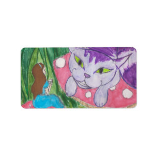 Thee met Cheshire cat Button Classic Round Sti Etiket