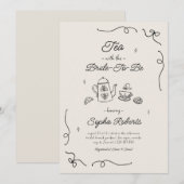 Thee met de aanstaande bruid handgetekende bruilof kaart (Voorkant / Achterkant)