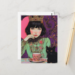 Thee met de Kat en de Koningin Briefkaart