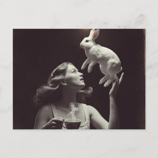 Thee met het konijn zwart en wit briefkaart (Voorkant)