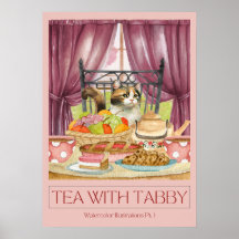 "Thee met Tabby" Aquarel Kunstposter