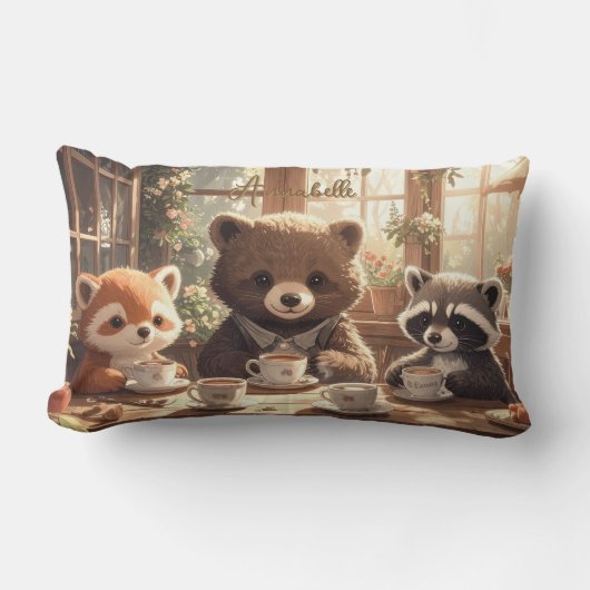 Thee Party met Aandoenlijke Bosdieren Aangepaste K Kussen (Voorkant)
