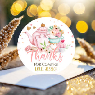 Thee Party Thee voor Twee Roze Bloemen Brouwen Ver Ronde Sticker