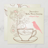 Thee Party Uitnodiging voor Meisjes Baby Shower Pr (Voorkant / Achterkant)