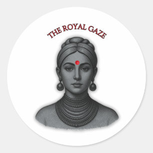 Thee Royal Gaze - Indische Koningin Lijntekening Ronde Sticker