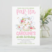 Thee Verjaardagsfeest Uitnodiging (Staand voorkant)