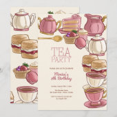 Thee verjaardagsfeestje kaart (Voorkant / Achterkant)