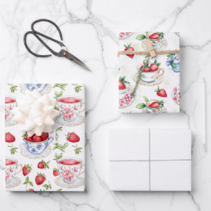 Thee voor Bruiloftsfeest Twee Aardbeien Eén Effen Inpakpapier Vel