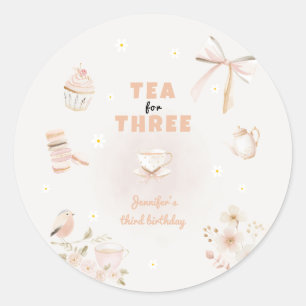 Thee voor Drie Verjaardagsfeestje voor Meisjes Ronde Sticker