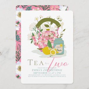 Thee voor Twee Roze Bloemen Tea Party 2e Verjaarda Kaart