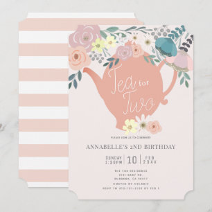 Thee voor Twee Roze Bloemen Tea Party 2e Verjaarda Kaart