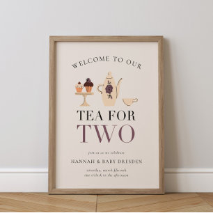 Thee voor twee Tea Party Paarse Baby shower Poster