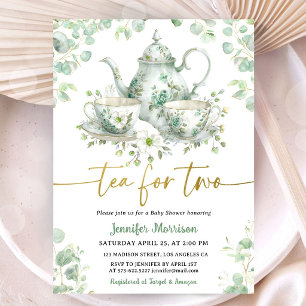 Thee voor Twee Thee Baby Shower Groen Goud Tweelin Kaart