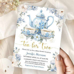 Thee voor Twee Thee Baby Shower Jongen Goud Blauw Kaart