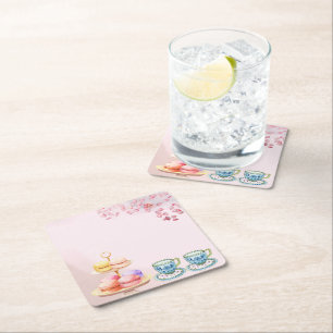 Thee voor Tweeling Tweeling Baby Shower  Vierkante Kartonnen Onderzetter