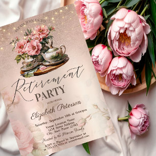Theebeker Bloemen Glitter Rose Goud Pensioenfeest Kaart