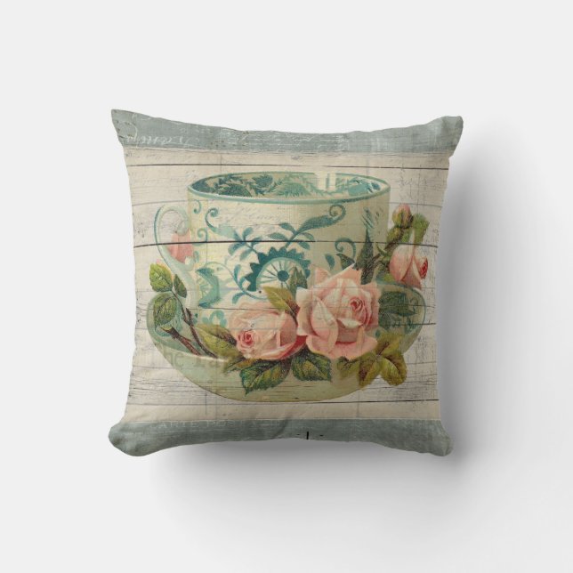  theebeker met Rozen Shabby Chic Pillow Kussen (Voorkant)