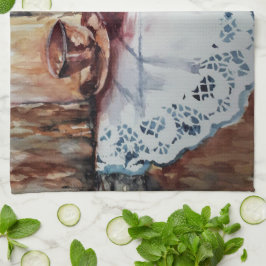 theebekertjes op witte kant theedoek