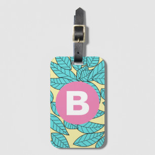 Theeblaadjes botanisch patroon helder roze monogra bagagelabel