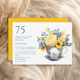 Theeblauw Gele Bloemen 75e Verjaardag Kaart