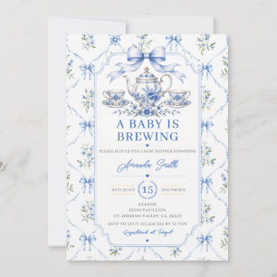 Theeblauwe baby borrelt Baby Shower Chinoiserie Kaart