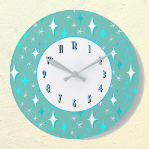 Theeblauwe witte sterrenpatroon Retro keuken wandk Grote Klok
