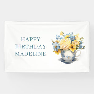 Theeblauwgele Bloemen Verjaardag Spandoek