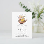 Theebloem-theepot bruidsdouche theepartij uitnodig briefkaart (Staand voorkant)