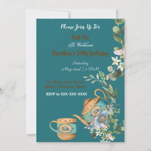 theebloem vanmiddag hoge theetijd kaart (Voorkant)