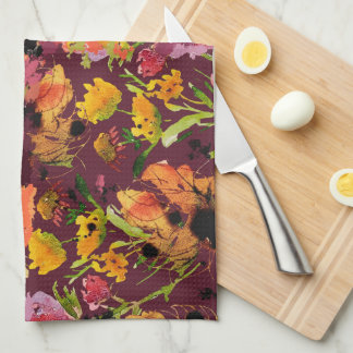 Theedoek met handgeschilderde bloemen in inkt