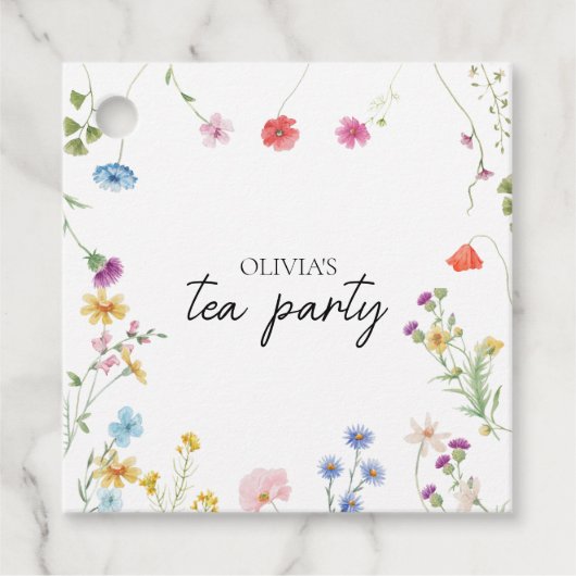 Theefestijn met wilde bloemen bruids douche bedankjes labels (Voorkant)